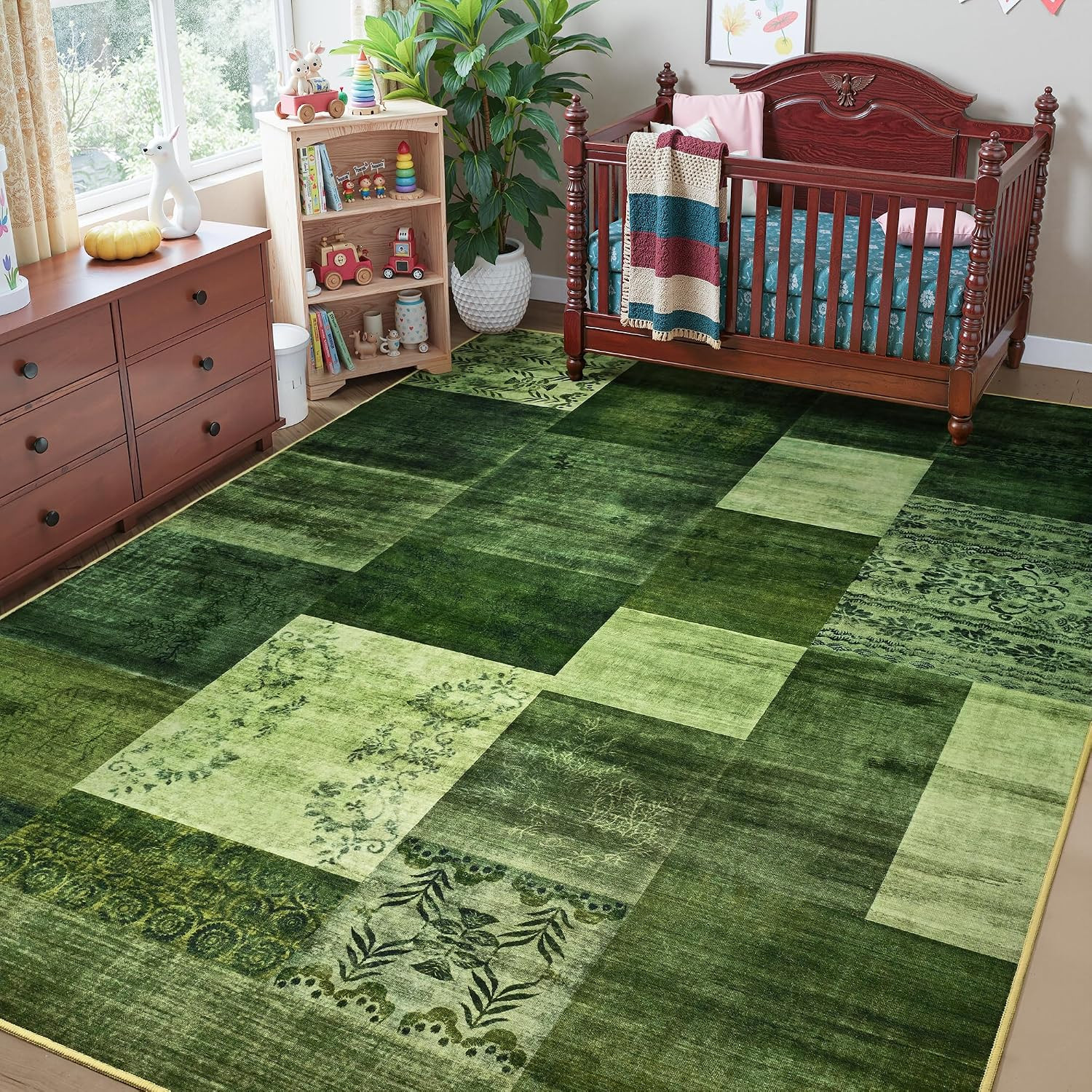 6X9 Green Area Rugs for Living Room, Modern Large Geometric Rug for Bedroom, Was