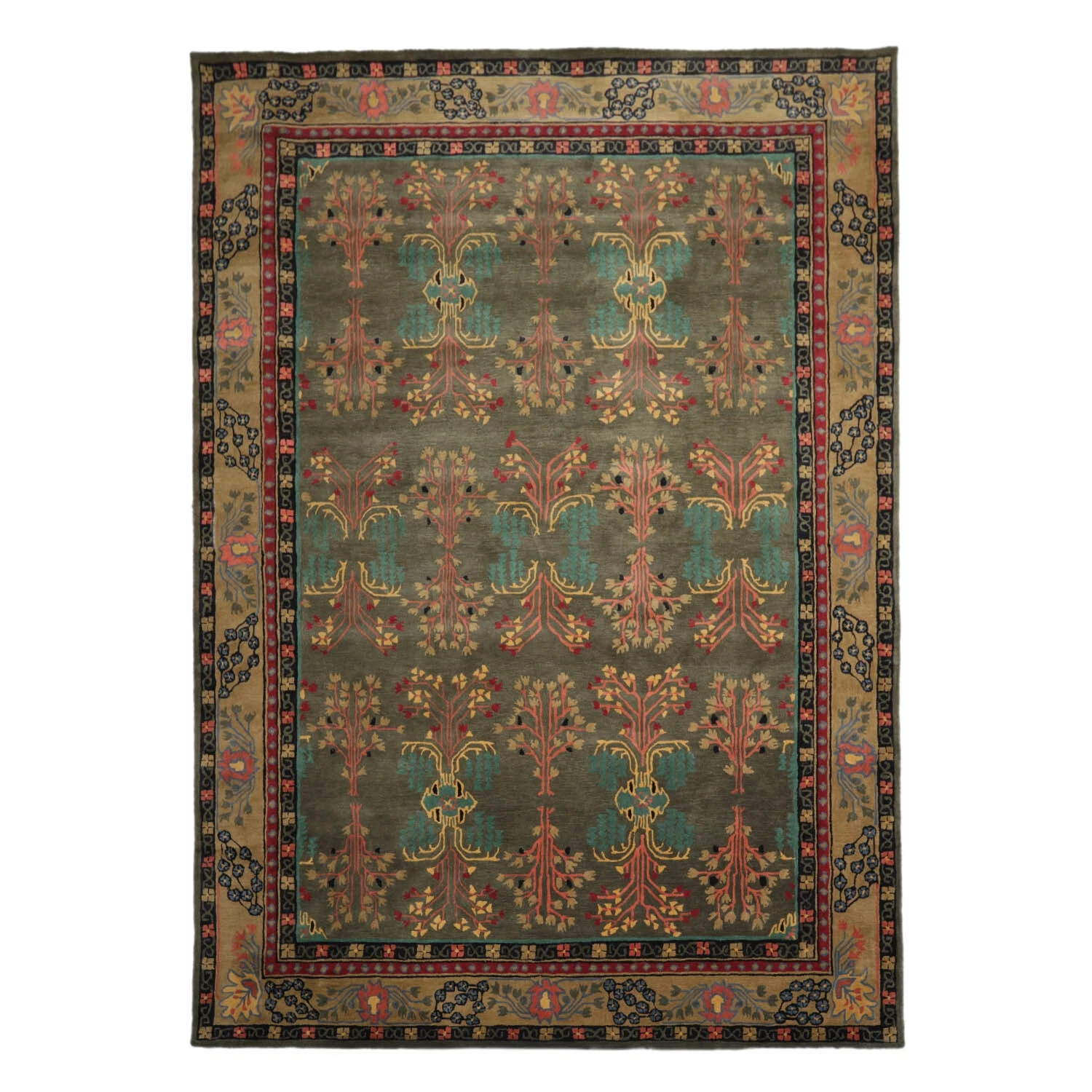 Hand tufted Donegal Arts & Crafts Handmade 100% Wool Area Rug Dark Gray/Green