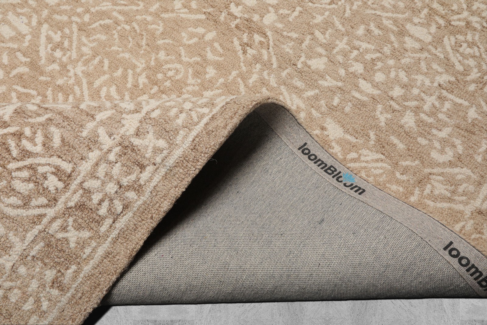 Multi Size loomBloom Hand Hooked Wool All Over Oriental Style Tan Ivory Area Rug