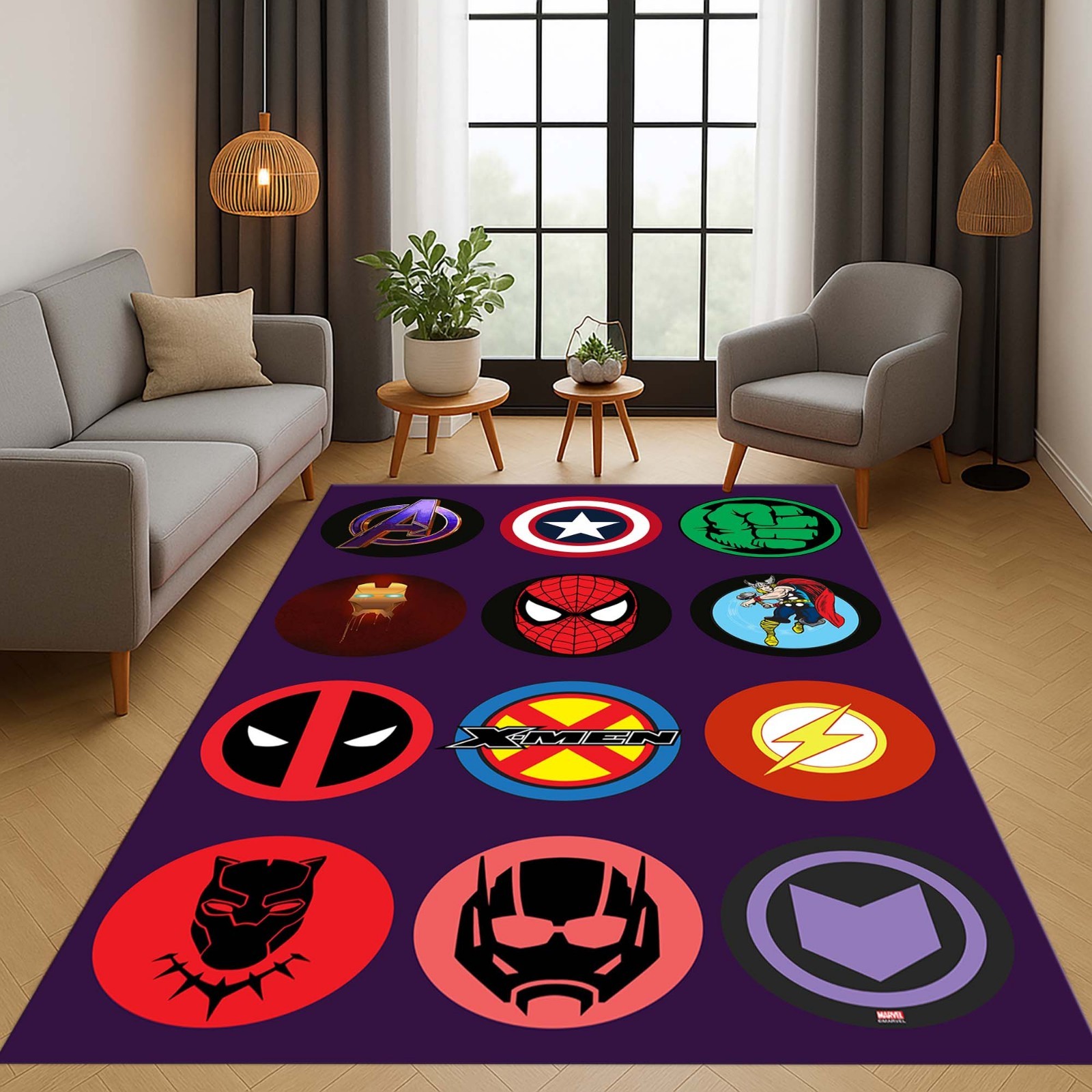 Superhero Rug, Spiderman Rug, Iron Man Rug, Deadpool Rug, X-Men Rug, Captain