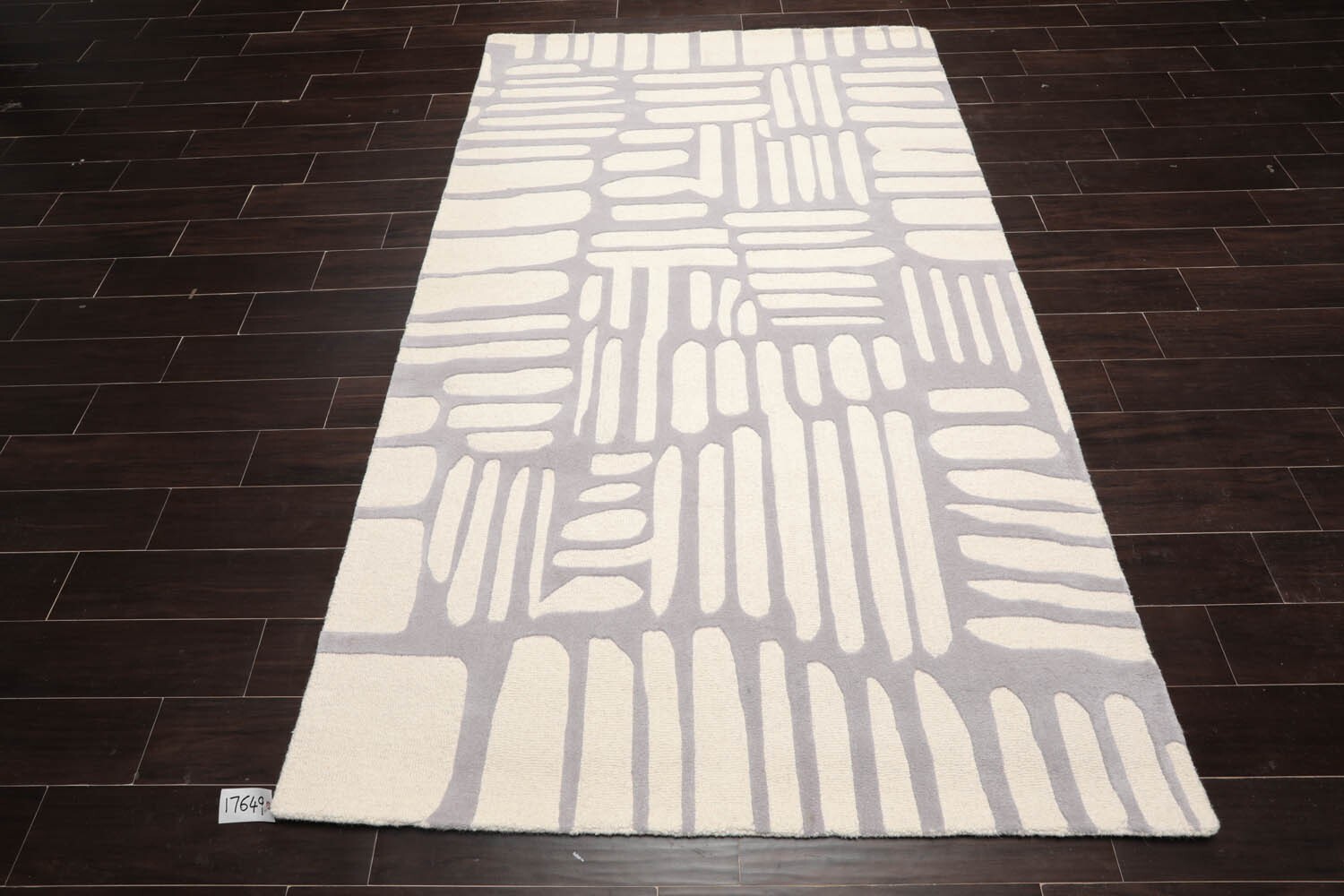 Designer Loop N Cut Pile Handmade Wool Modern Area Rug Cream Gray 5′ x 8′