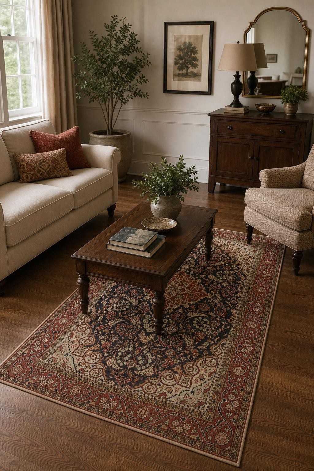Classic Vintage Elegance in a Traditional 4×7 Blue Ivory Medallion Wool Rug