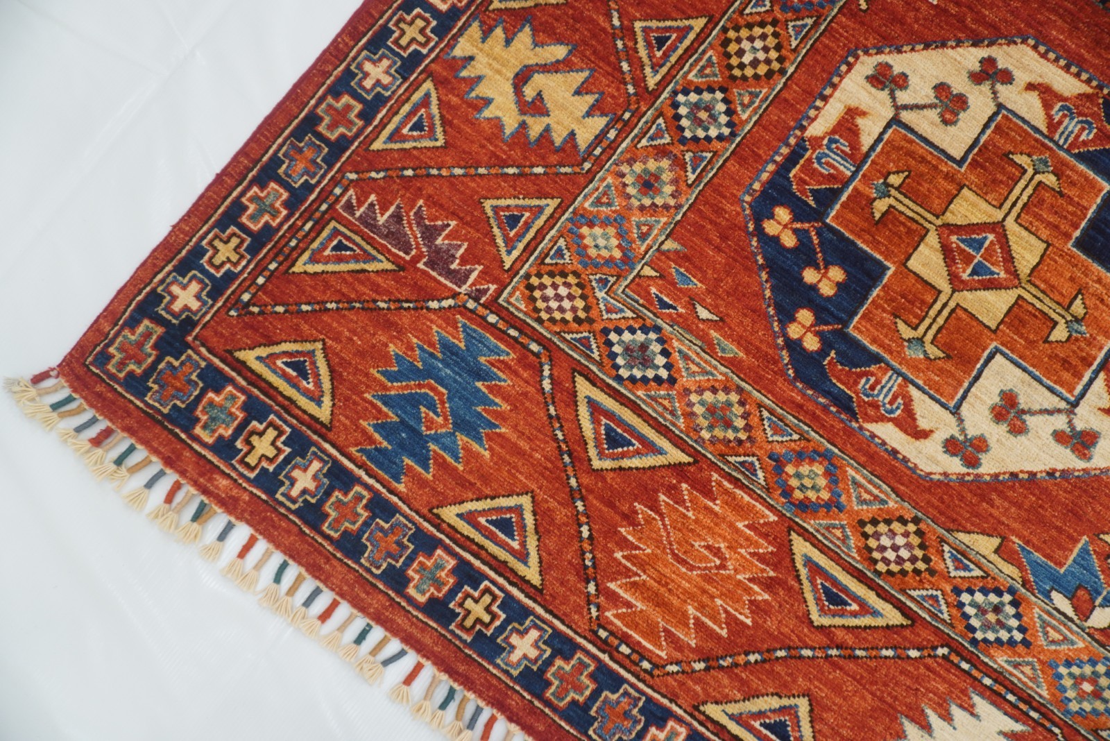 7×11 ft Red Ersari Afghan Hand Knotted Wool Geometric Rug