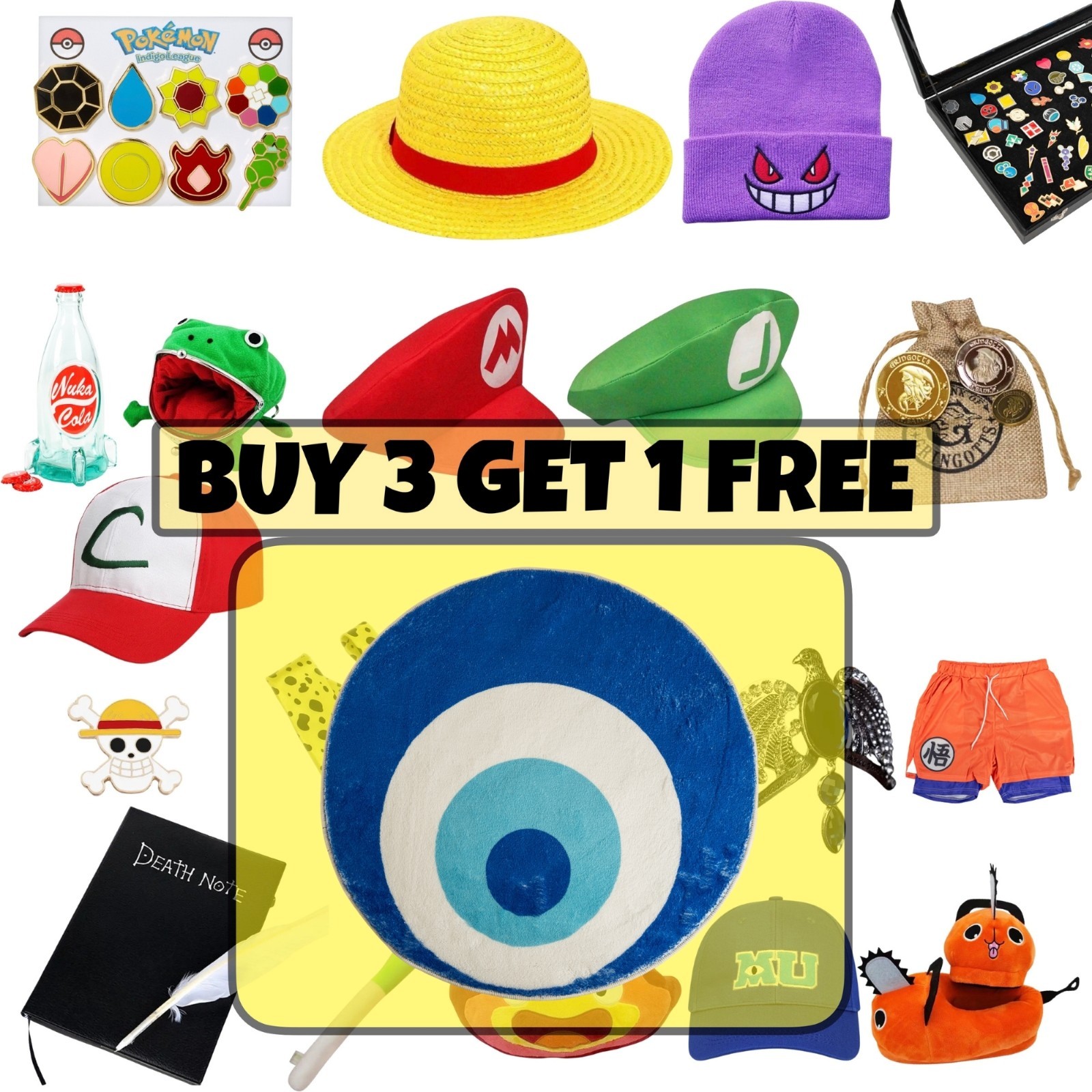 Evil Eye Rug Mat 23.6″ Blue Round Decorative Home Anime Room Floor Decor
