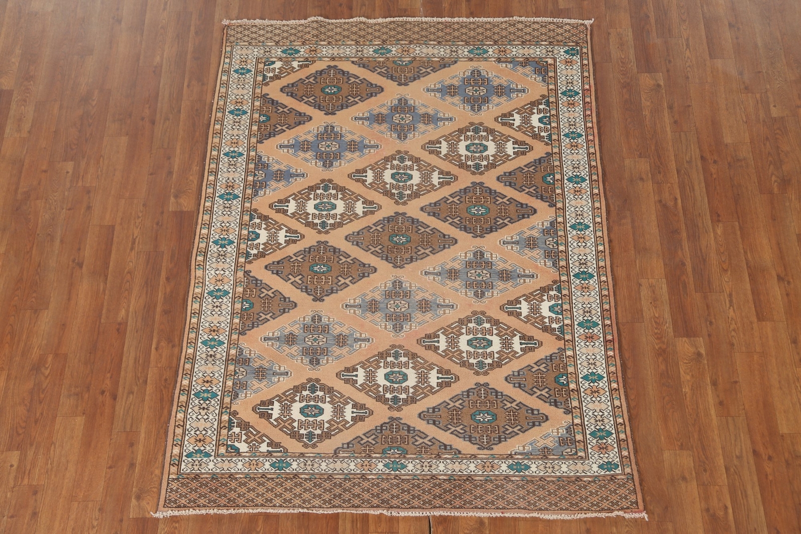 Vintage Geometric Turkoman Tribal Area Rug 4’x6′ Wool Hand-knotted Nomad Rug