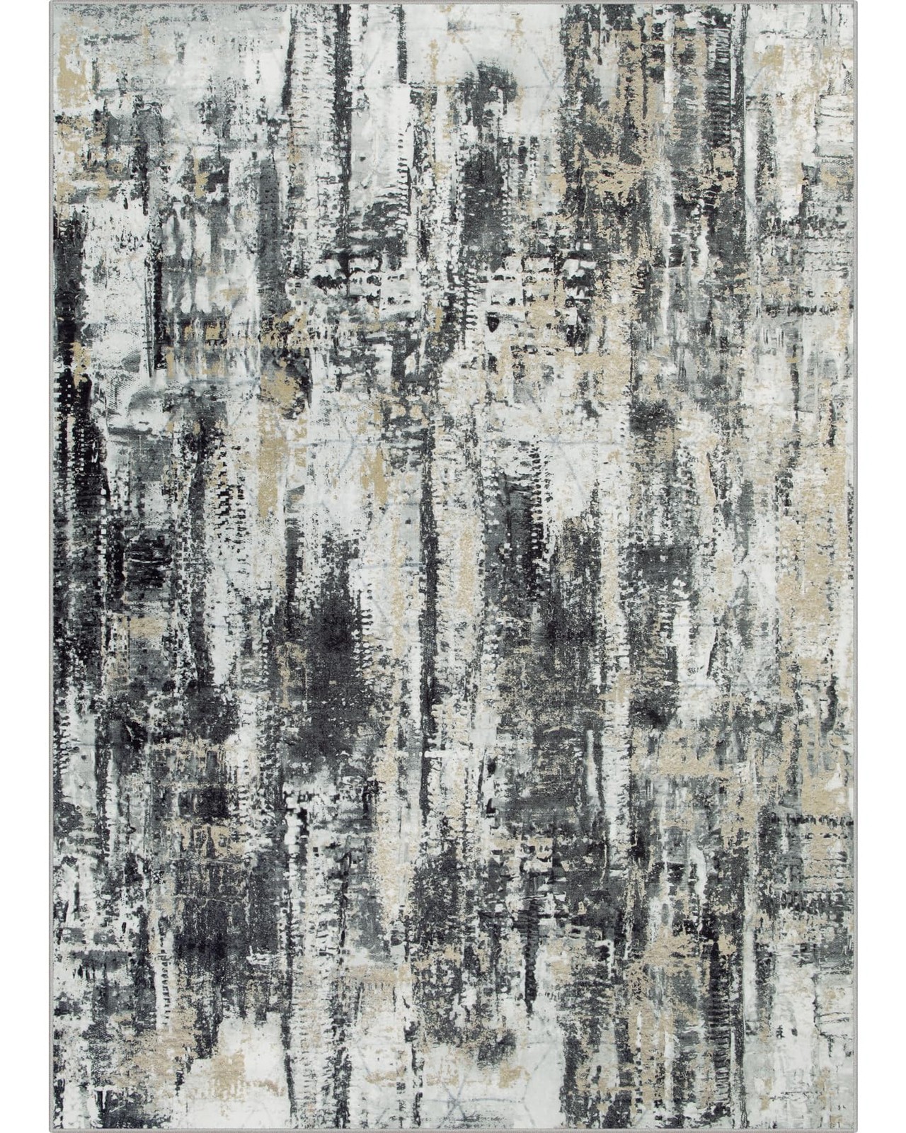 8×10 Area Rugs Washable Rug: Large 8′ x 10′ (Rectangular), Black Grey/Gold