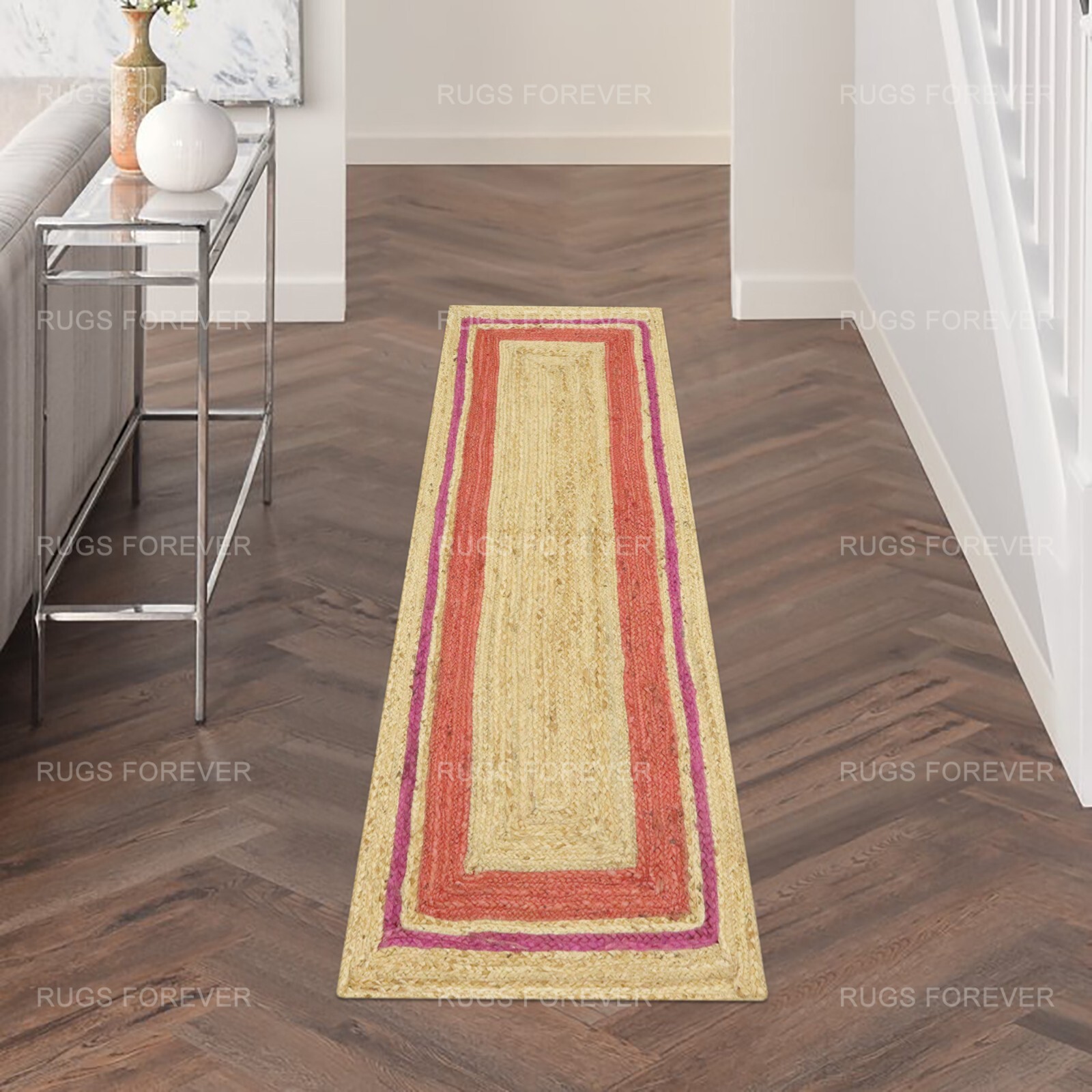 Red Runner Rug 100% jute braided handmade reversible carpet modern area Rug 4×10