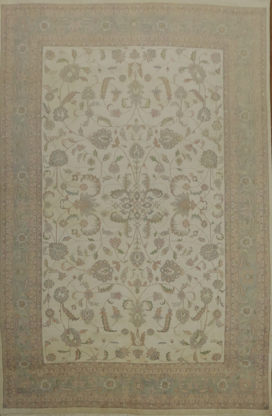Ivory Floral Elegance: Palace Size Rug 13×20 Wool Hand-knotted Oushak Carpet
