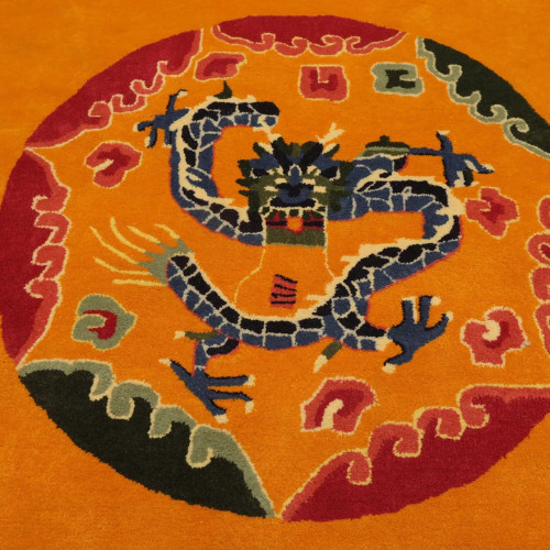 Multi Size Gold Hand Tufted Medallion & Dragon Chinese Art Deco New Zealand Wool