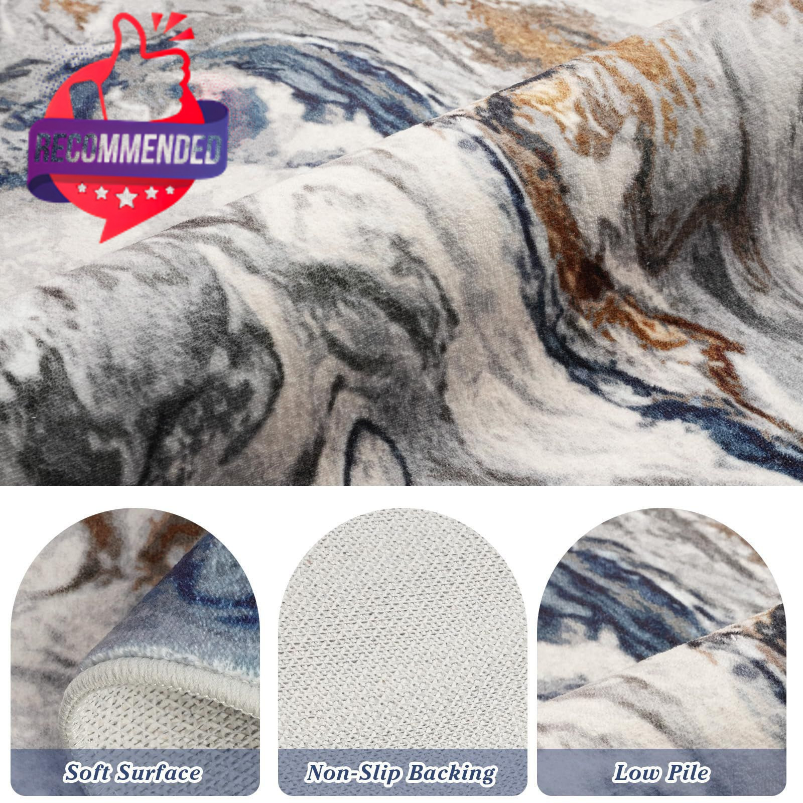 Abstract 5×7 Area Rugs, Blue Washable Rugs For Living Room Playroom | Non Slip