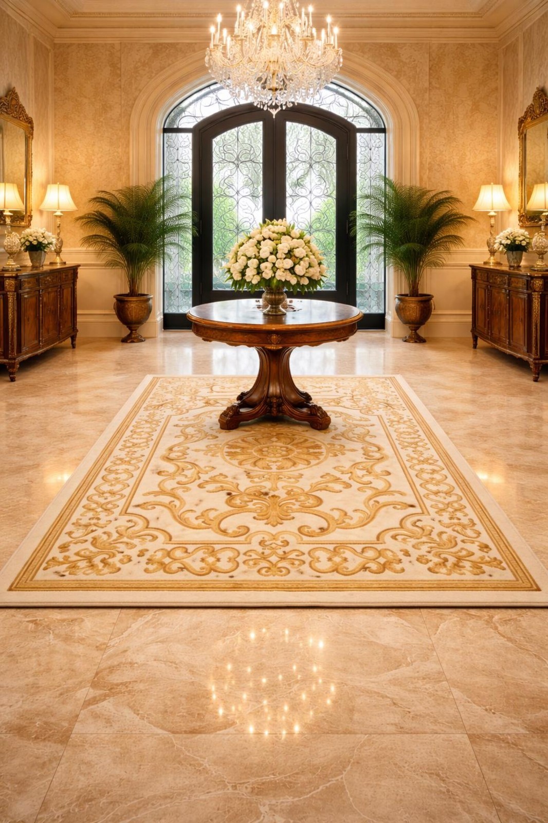 Luxury Traditional Hand Tufted Wool Rug, Elegant Gold Floral Designer Area Rugs