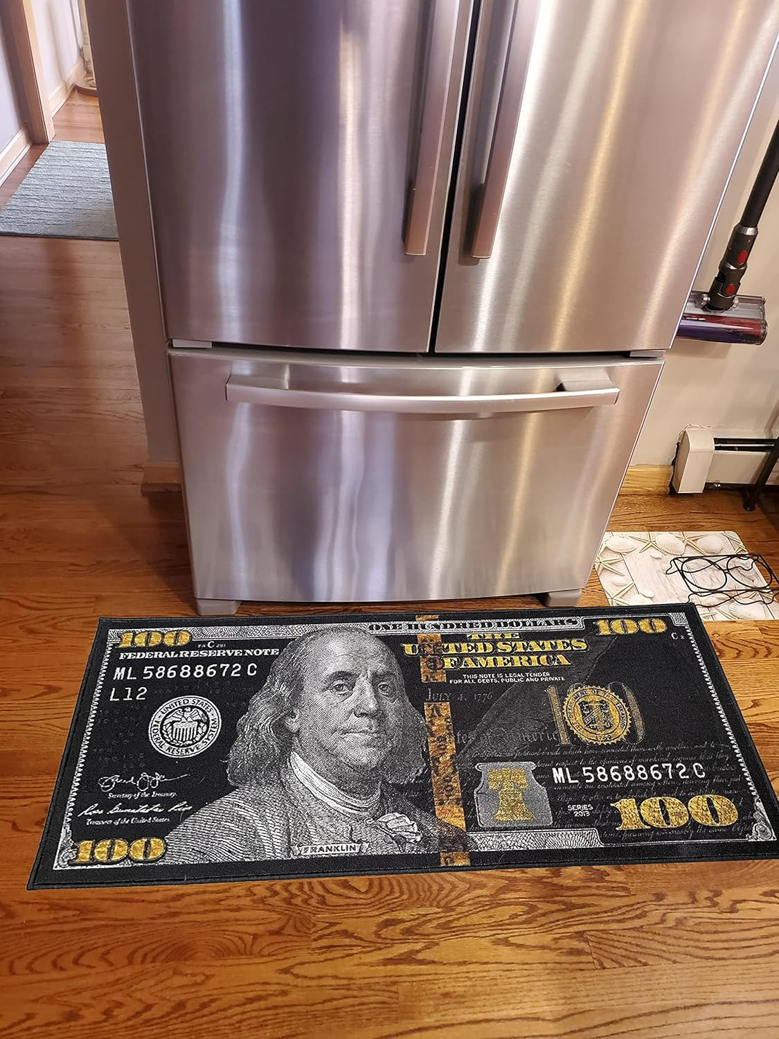 HUAHOO Black Money Rugs 100 Dollar Bill Area Rug Door Mat Runner for Living Room