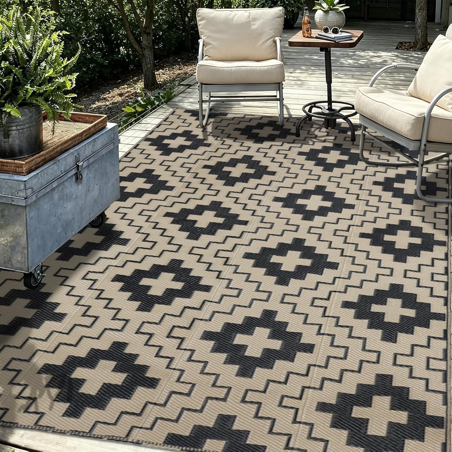Outdoor Waterproof Plastic Straw Rugs 9×12 Reversible Patio Camping Carpet Mat