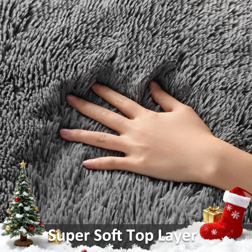 2×3 Grey Fluffy Rug Non Slip Soft Area Rug Bedroom Bedside Entryway Mat Small