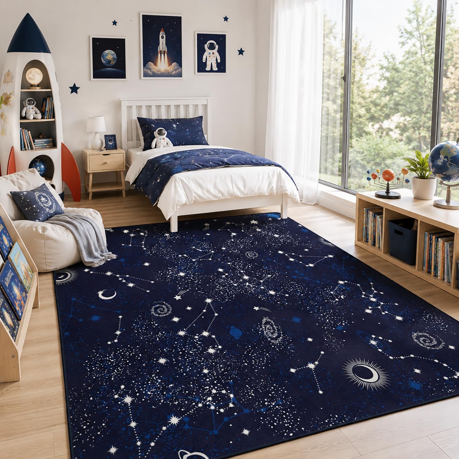 Star Blue Area Rug, Space Galaxy Rug, 5’x7′ Rugs for Living Room