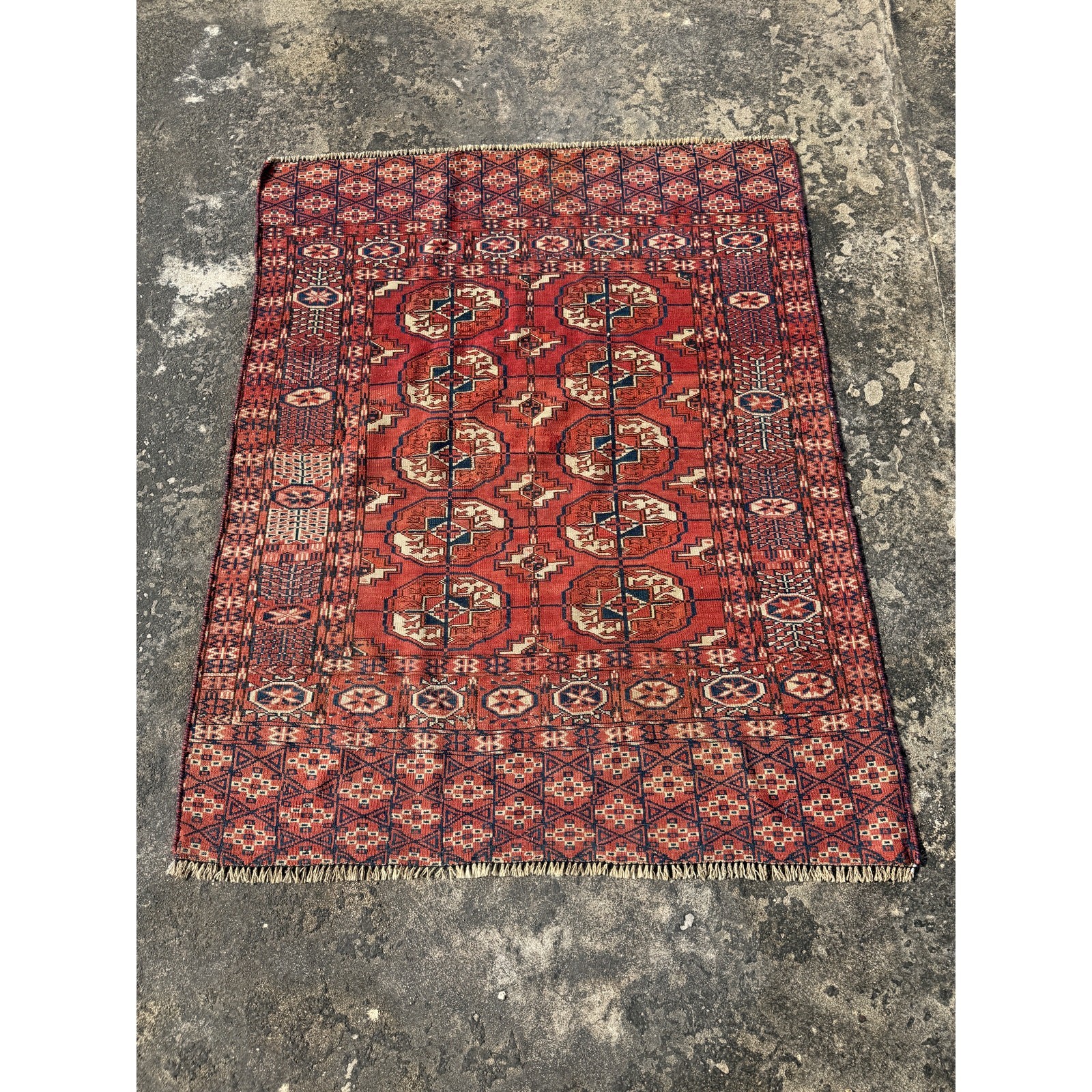 Vintage Traditional Handmade Turkmen Wool Multicolor Rug 52x41in