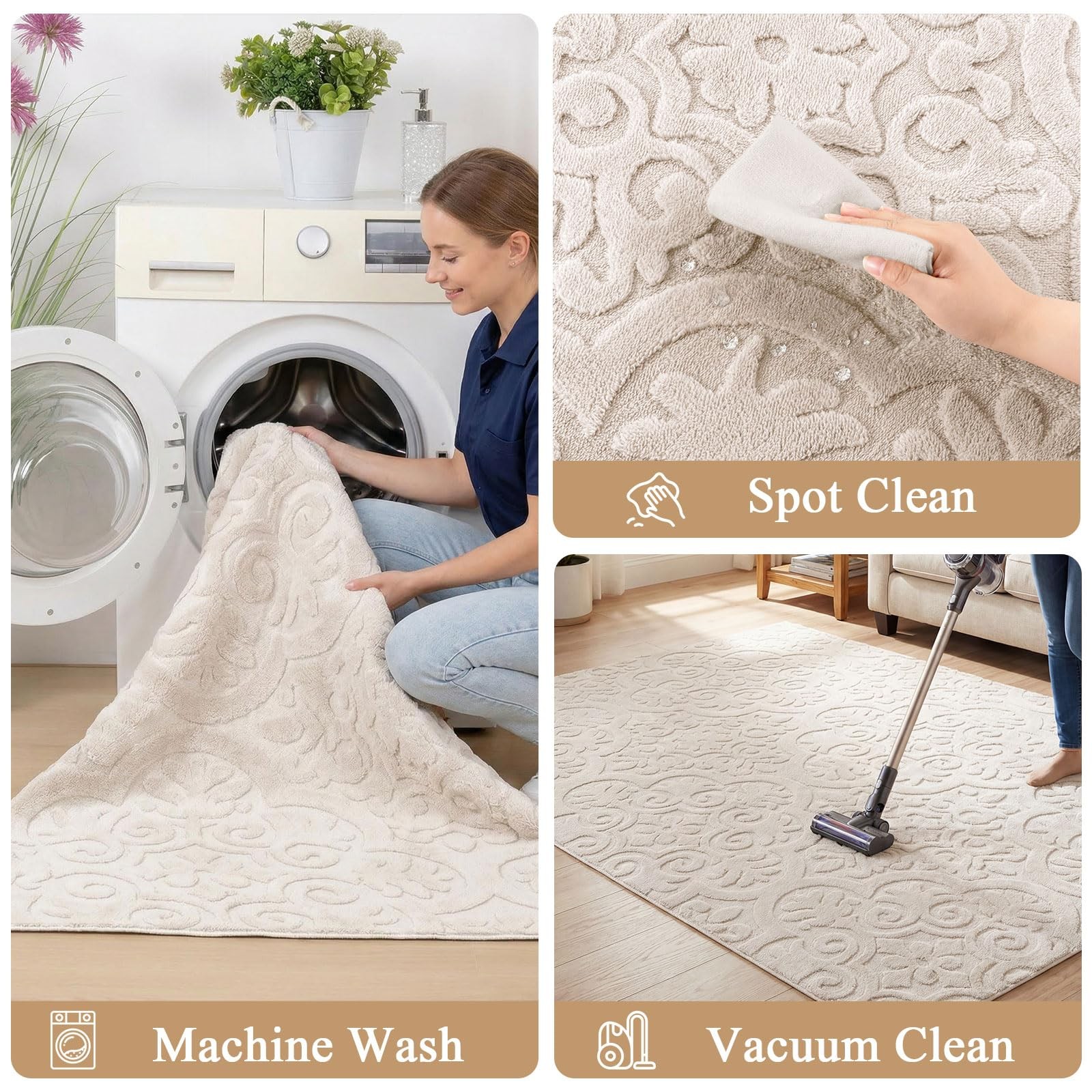 2x8ft Hallway Runner Rug, Non Slip Washable Kitchen Rugs, Neutral Beige Moder…