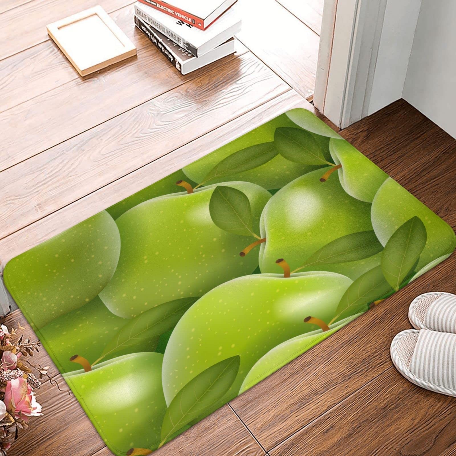Green Apple Fruits Pattern Door Mat Sponge Velvet Surface Area Rug Non Slip K…
