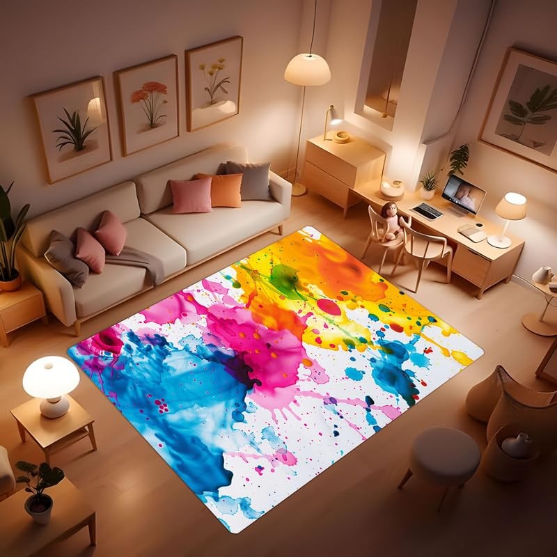 Painted Children’s Rug – Colorful Graffiti Living Room Area Rug for Home and …