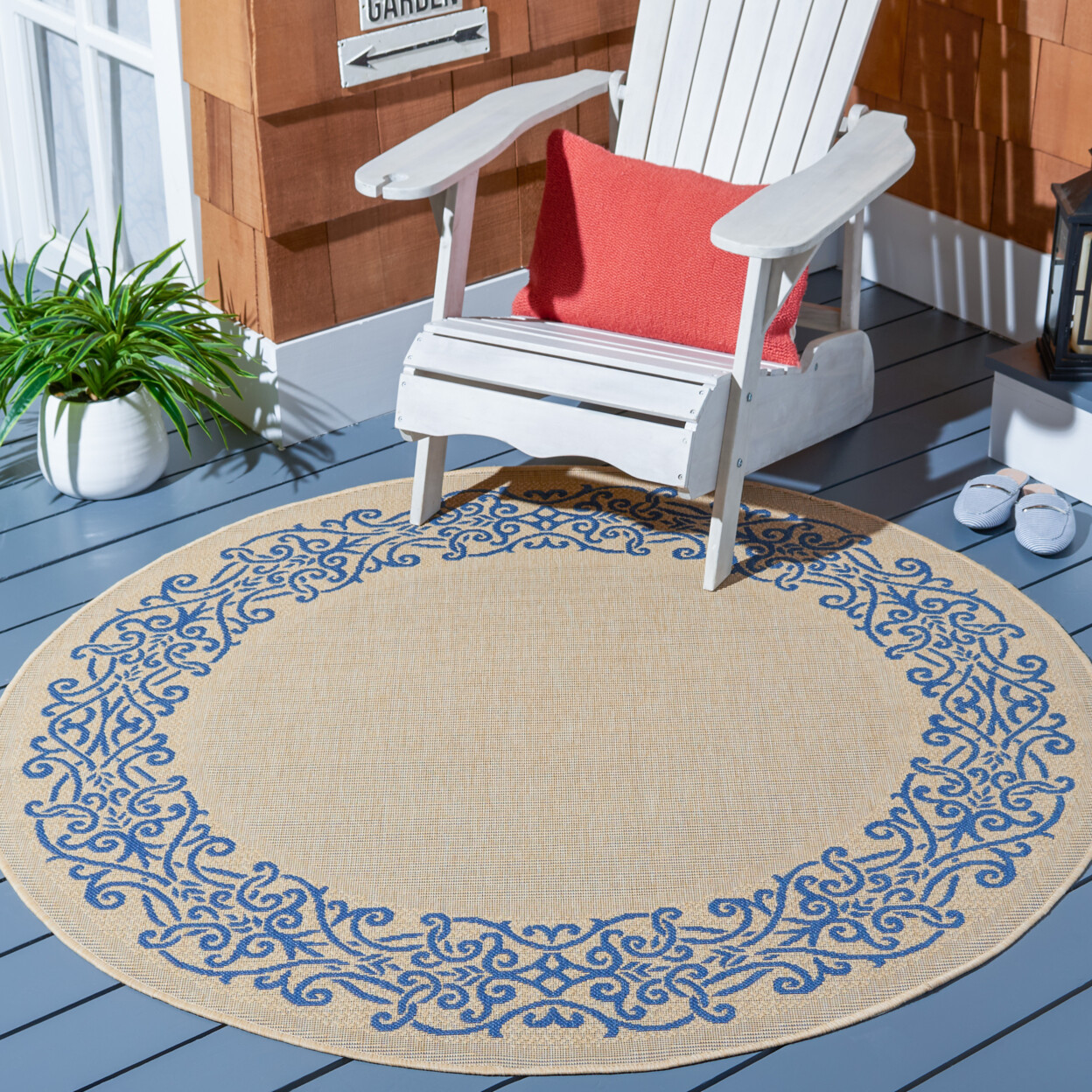 SAFAVIEH Outdoor CY1588-3101 Courtyard Natural / Blue Rug