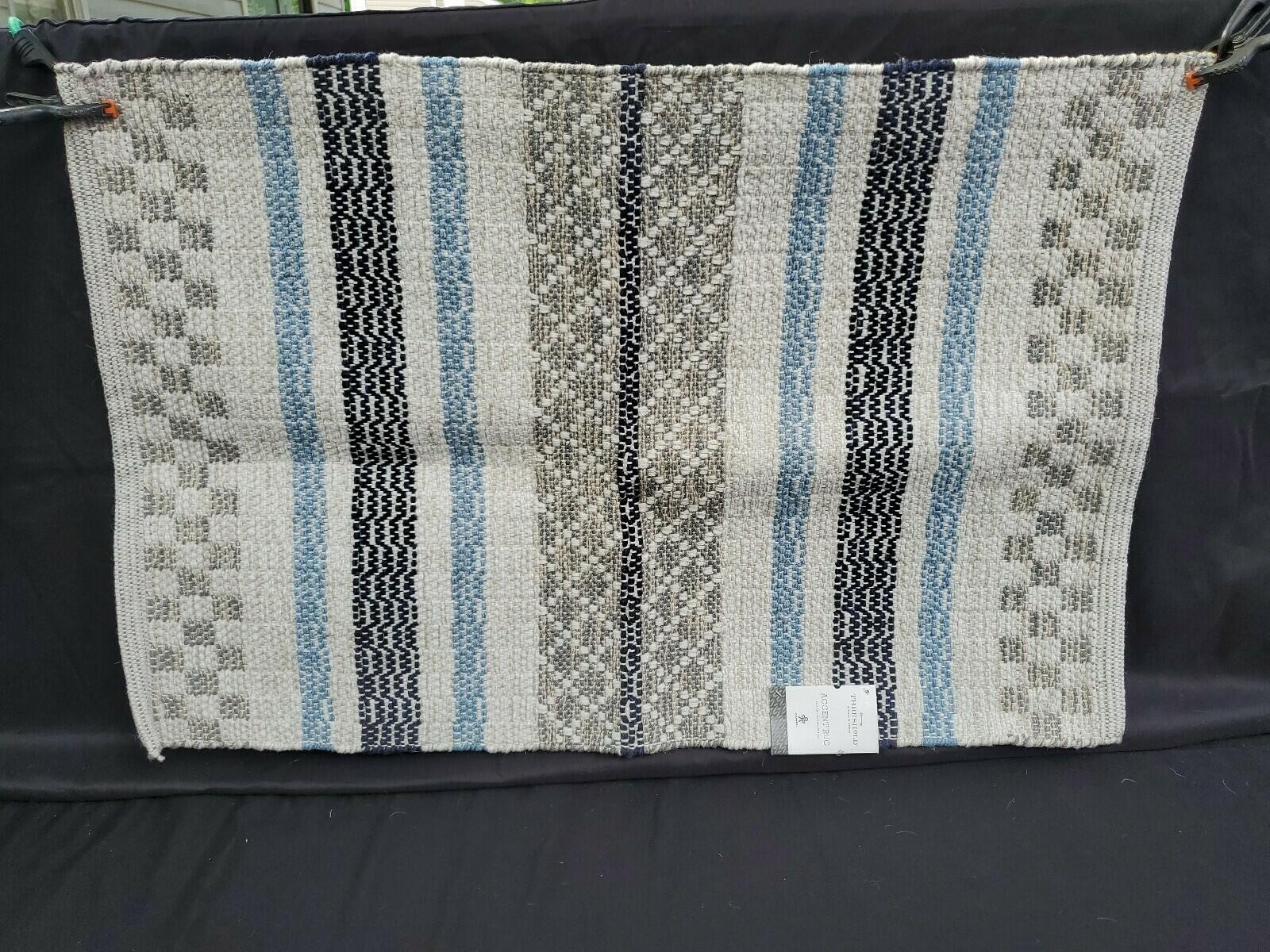 Woven Accent Rug – Threshold 2′ x 3′ Blue , gray and tan striped