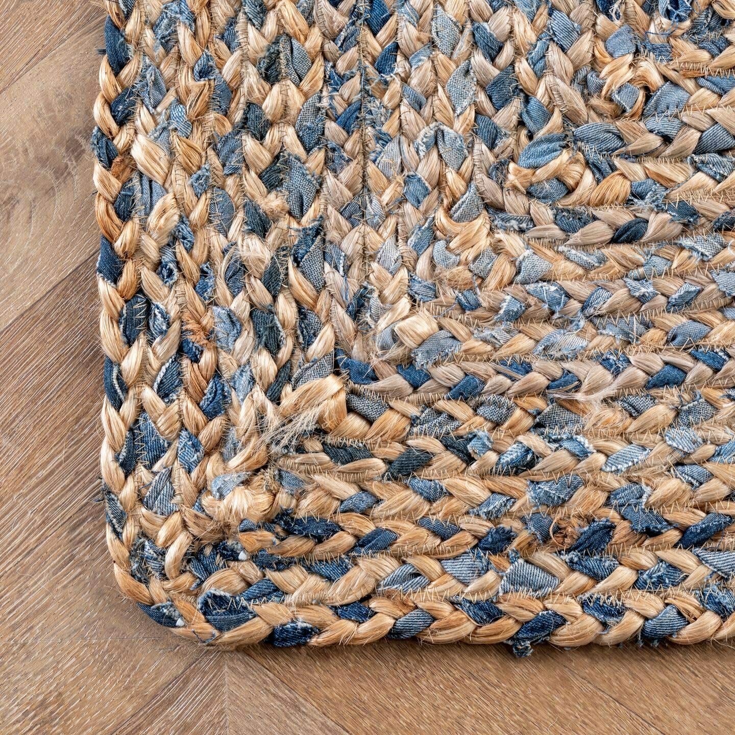 Rug Natural Denim Jute Braided Style Reversible Carpet Modern Rustic Look Rug