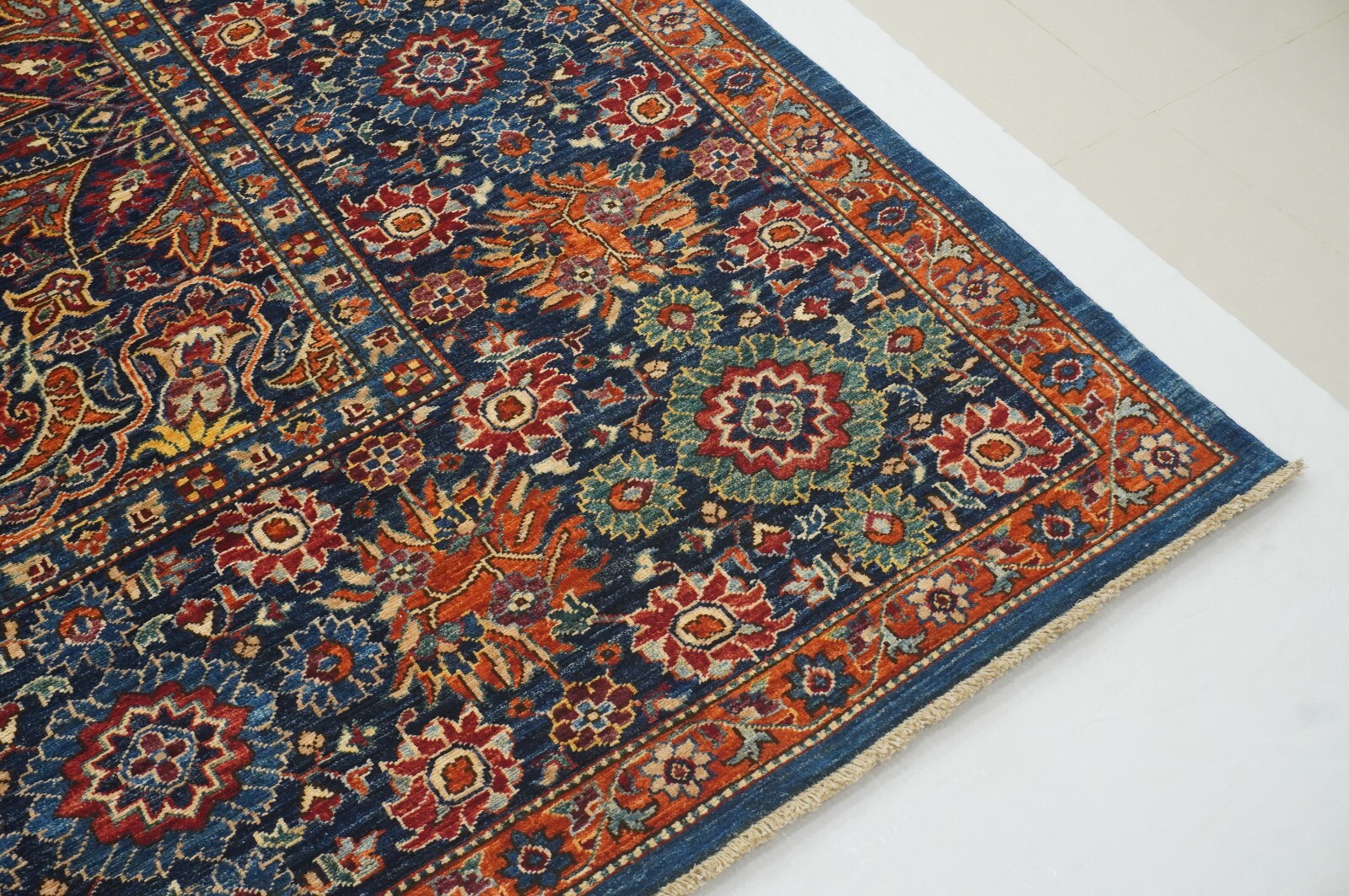 10 x 14 Red Navy Blue Turkish Hereke Super fine Hand Knotted Wool Medallion Rug