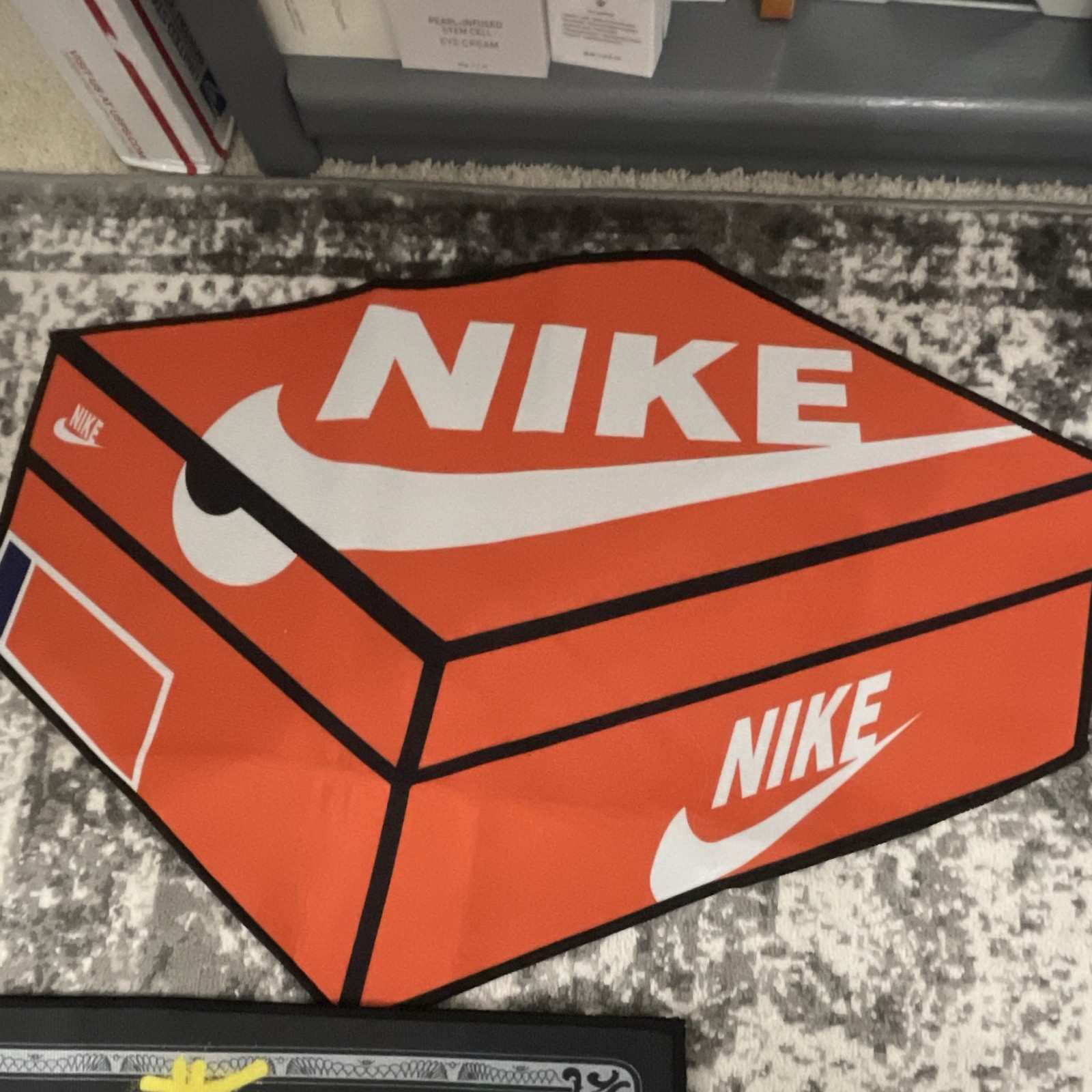 Nike Shoebox Logo Graphic Area Rug, Orange White Black Modern Rectangle