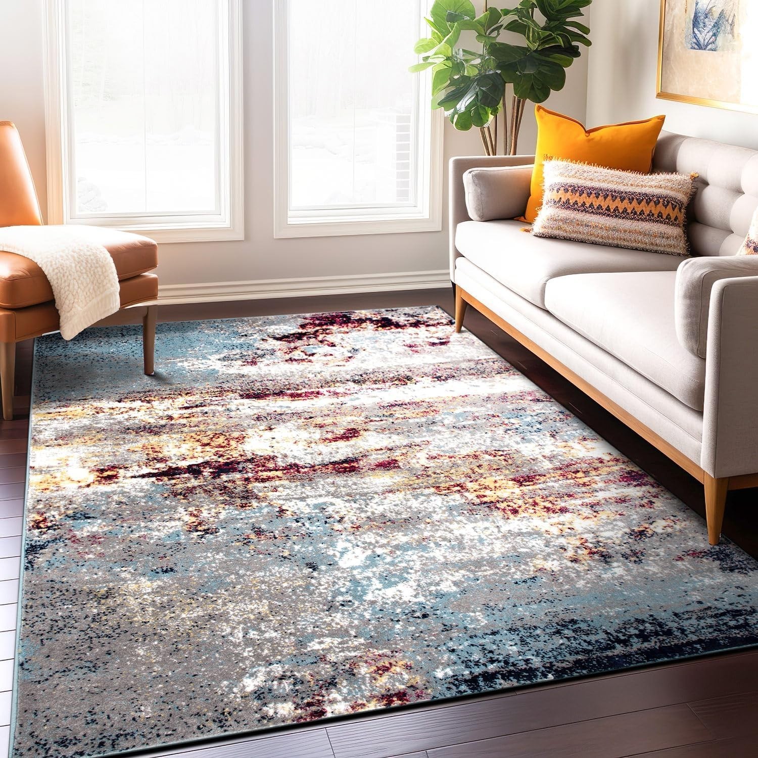 Modern Distressed Abstract Area Rug 7’10” x 10′