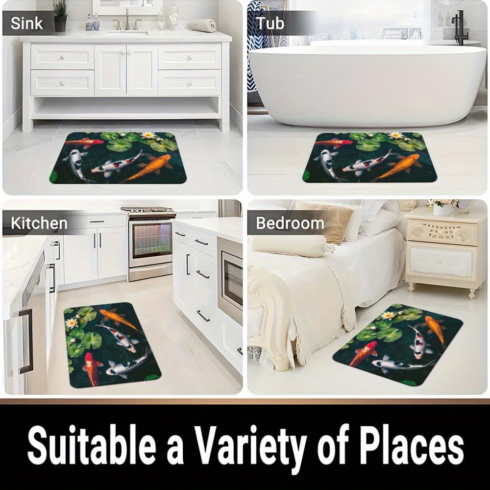 1pc, Traditional Japanese Koi Fish Lotus Flower Design Door Mat Floor Mat ❀