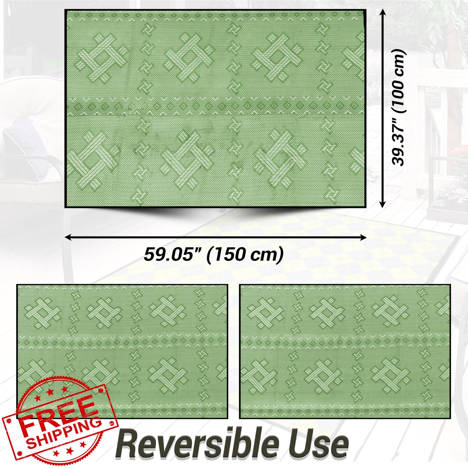 ARSUK White Green 5×3.3 Outdoor Rug