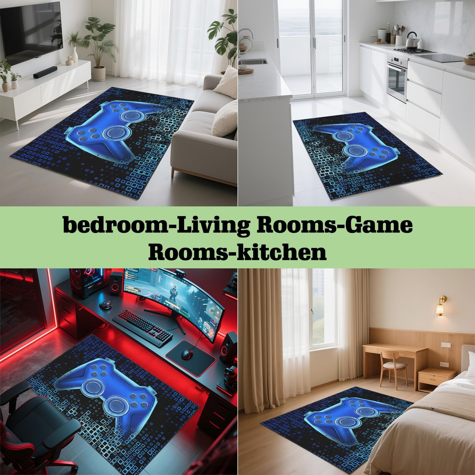 Gamer Rug for Room,3×5 ft Non-Slip Cool Gaming Carpet for Bedroom Livingroom …