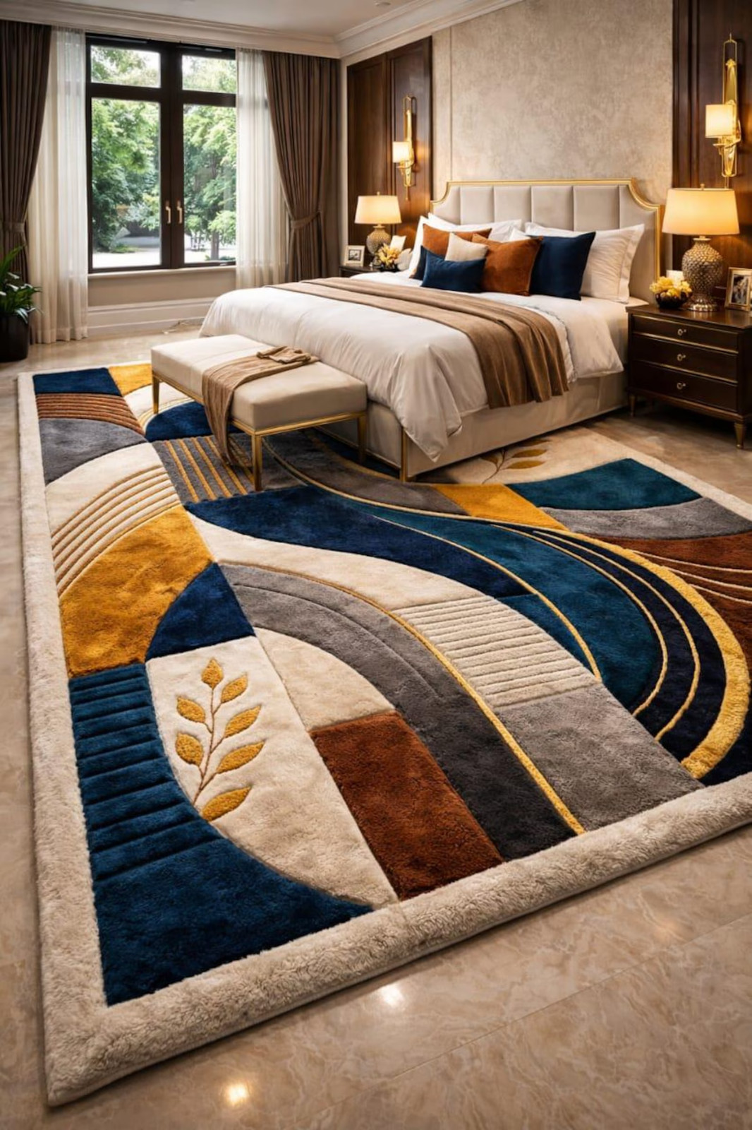 Hand Tufted Wool Rug, Round Abstract Geometric Area Carpet, Thick Plush Luxury