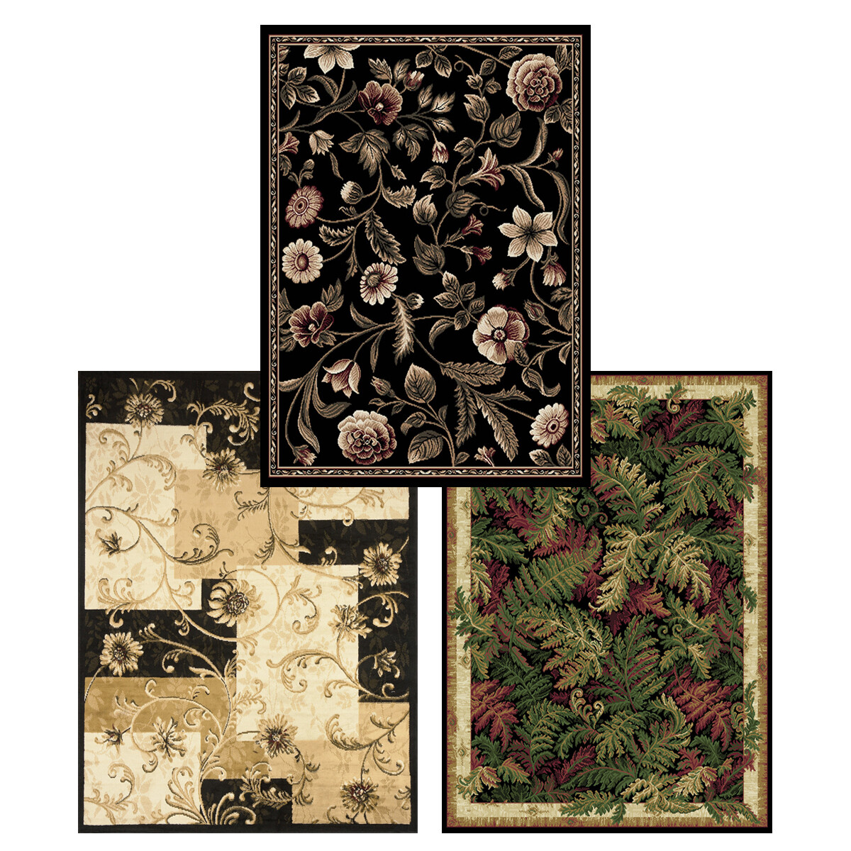 Contemporary Black Multi Floral 5×8 Persien Blocks Area Rug -Actual 5′ 2″x7′ 2″