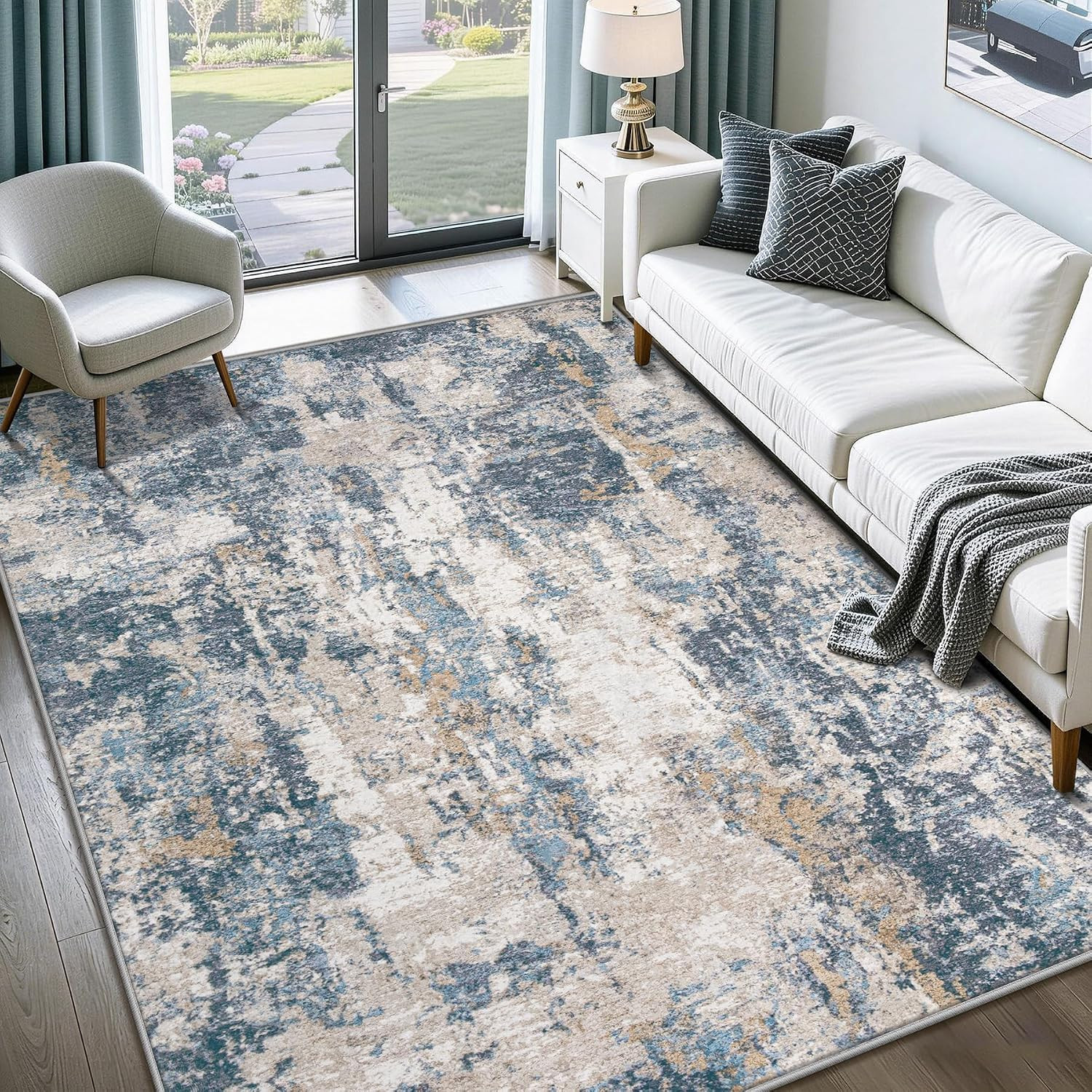 6X9 Area Rugs for Living Room: Washable Abstract Rug Modern Neutral Soft Large I