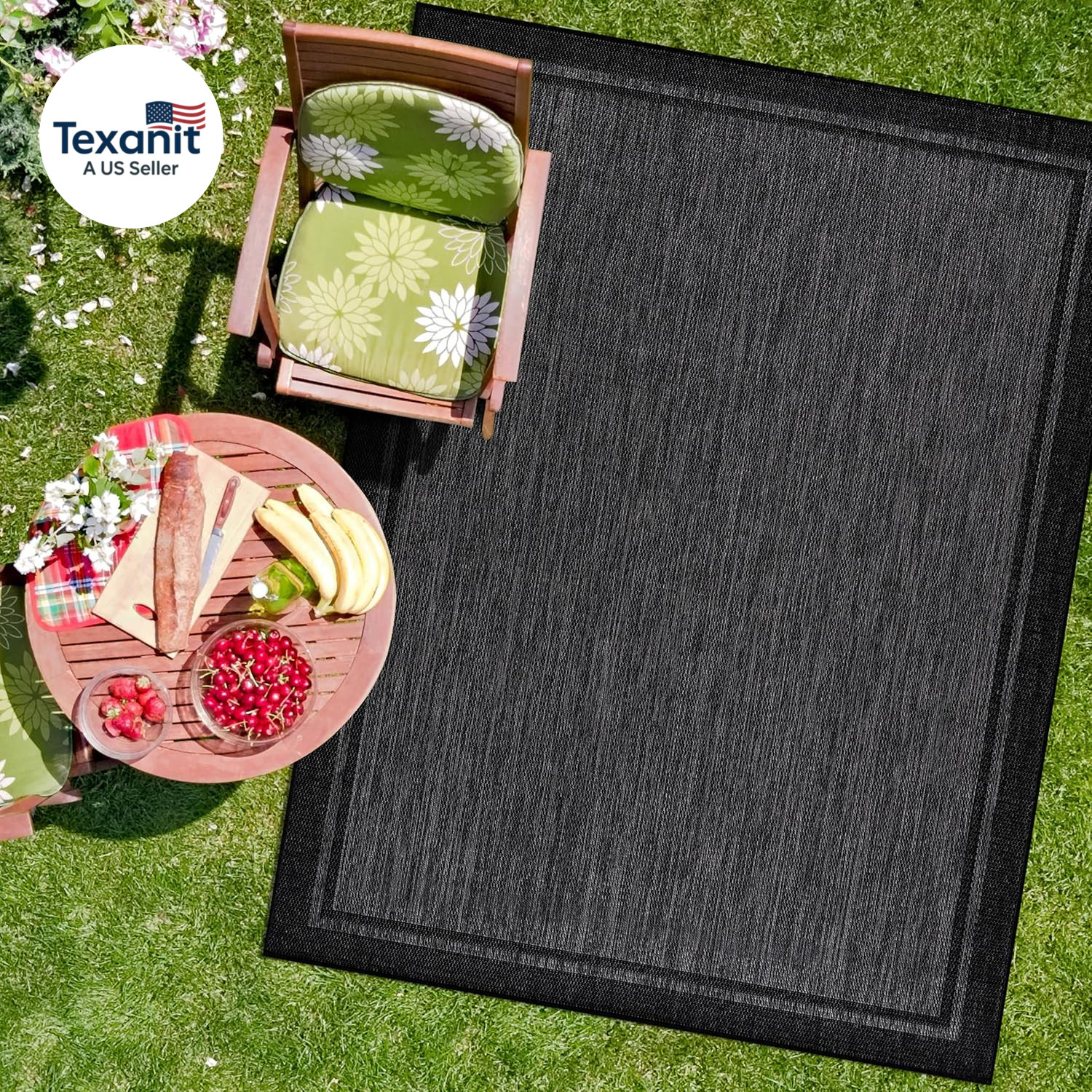 Indoor Outdoor Rug, 9X12 Bordered Dark Grey Black Modern Large Area Rugs for Ind