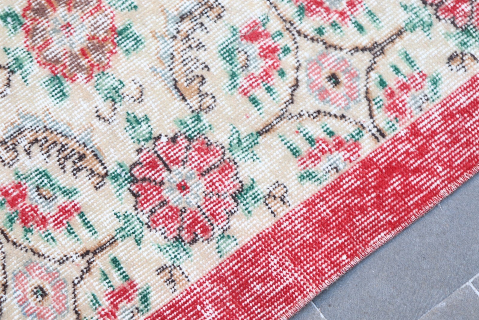 Turkish Vintage Area Rug 3,7×6,8 ft, Rug Red Wool Rug