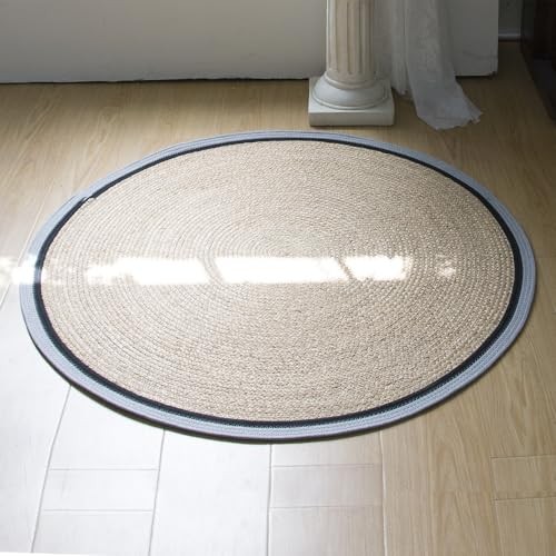 Handwoven Braided Rug, 3 Feet Round Reversible Area Rug, Pet-Friendly Durable