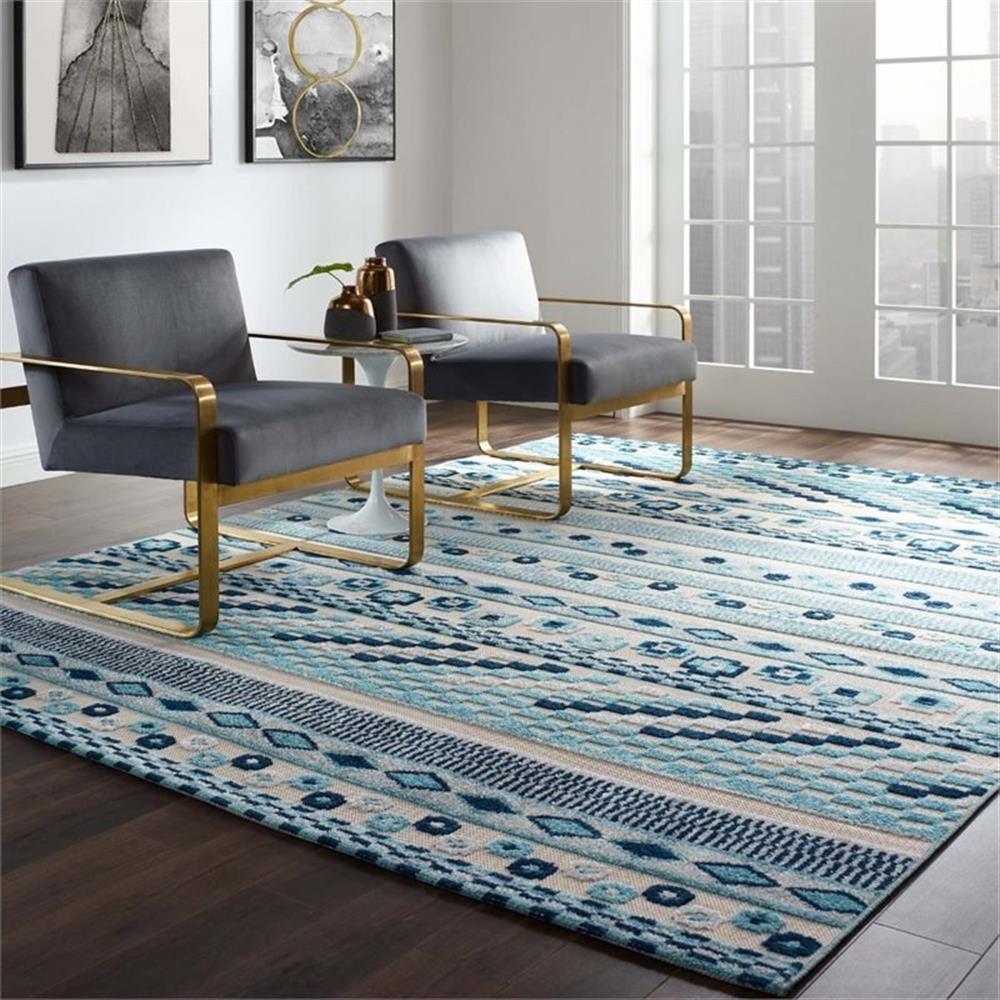 Modway Reflect 94.5×122″ Cadhla Geometric Lattice Area Rug in Ivory and Blue