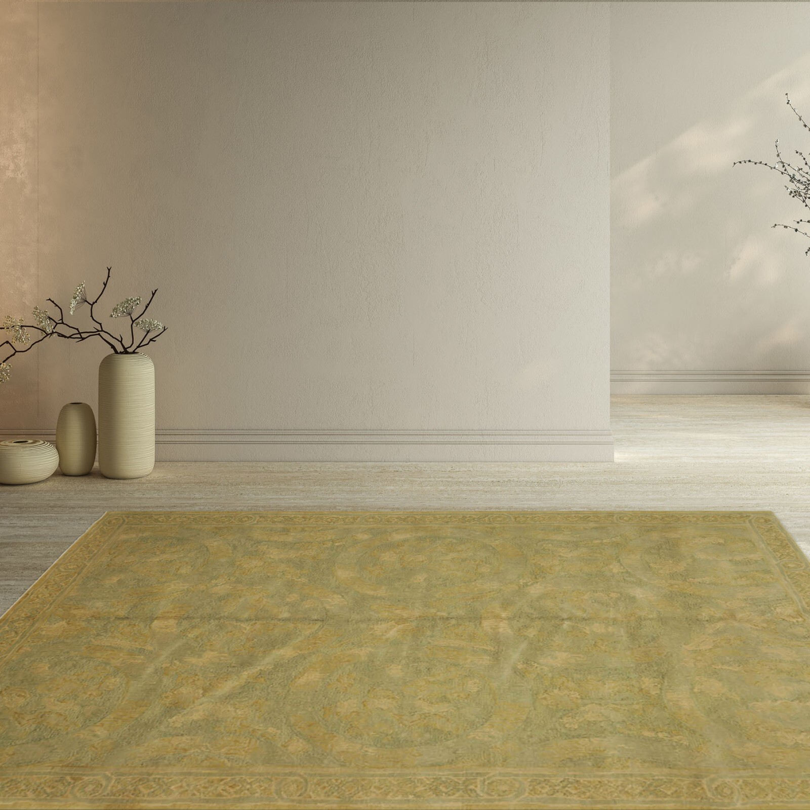 Asmara French Aubusson Savonnerie 6’ x 8’11” Hand Knotted Wool Area Rug Lime