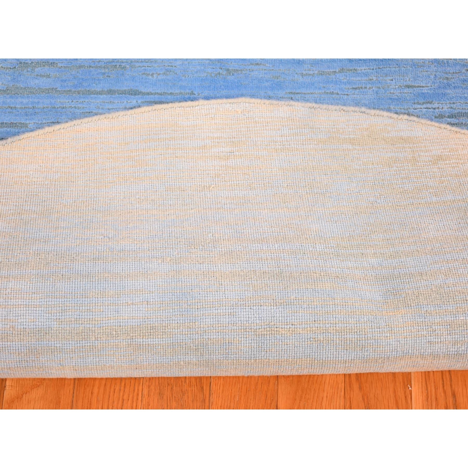 6’1″x6’1″ Blue Overdyed Stripe Design Wool Hand Knotted Round Rug R80523