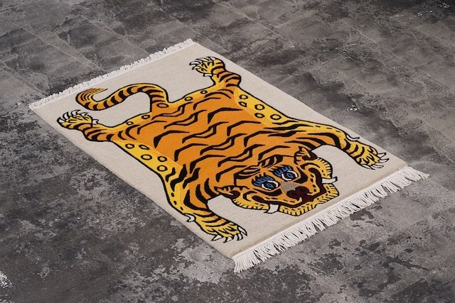 3x5ft Beige Tibetan Tiger Rug Handmade Tufted 100% Wool Animal Print Area Carpet