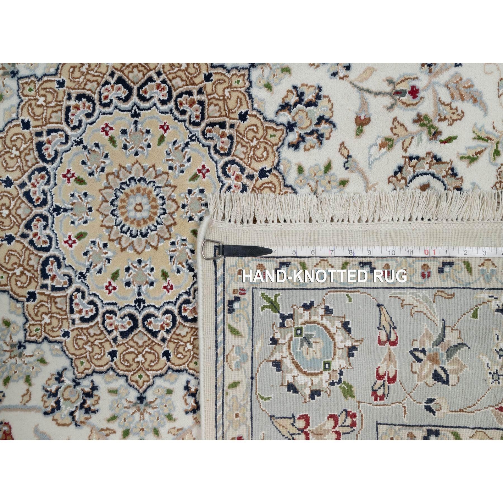 5’9″x5’9″ Alabaster White 250 Nain Hand Knotted Wool and Silk Square Rug R91021