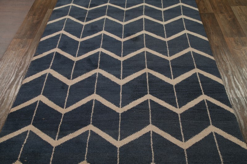 Navy Blue/Beige Modern Trellis Moroccan Oriental Rug Wool Handmade 5’x8′ Carpet