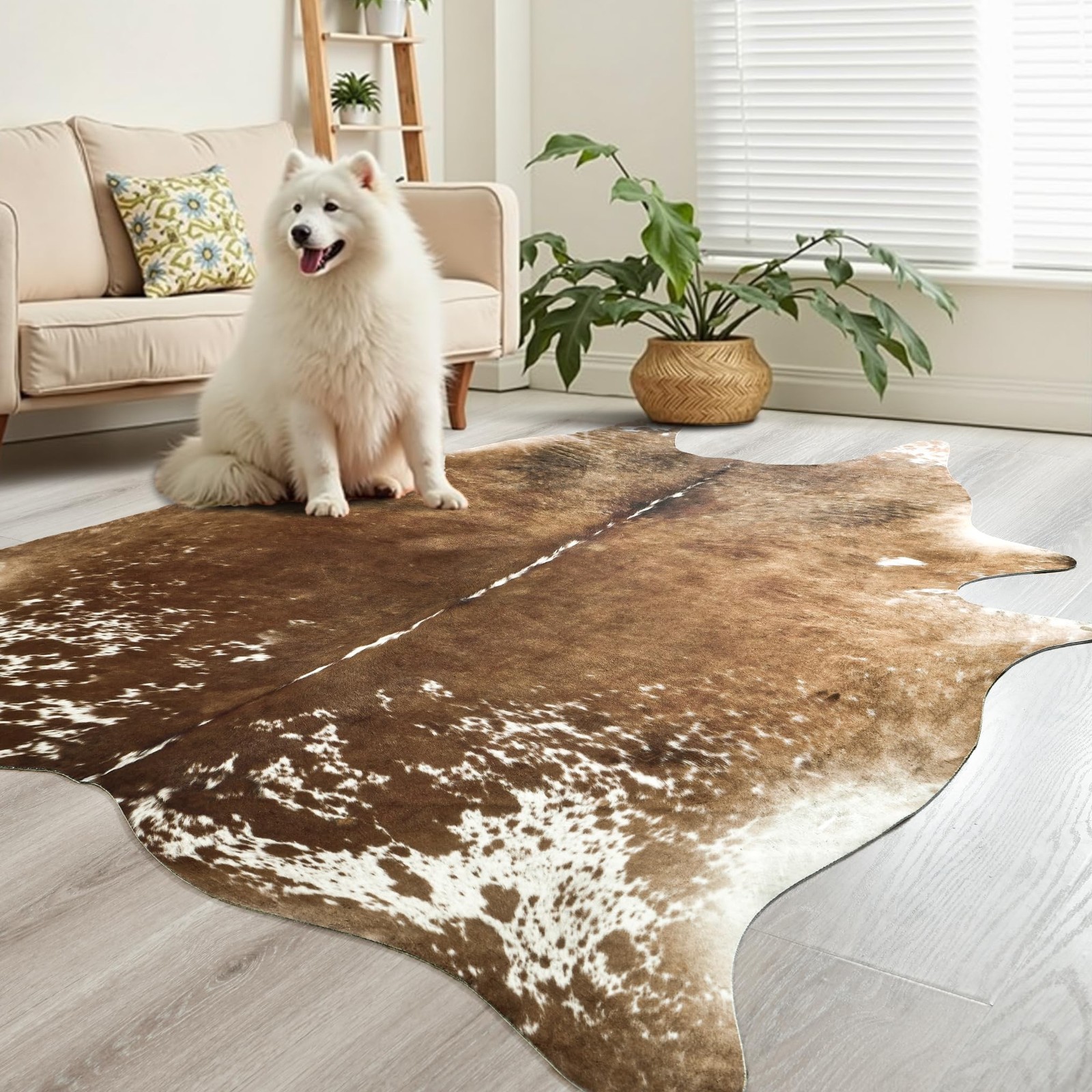 Easycozy Faux Cowhide Cow Print Rug 6.2 x 7 Western Decor Faux Cowhide