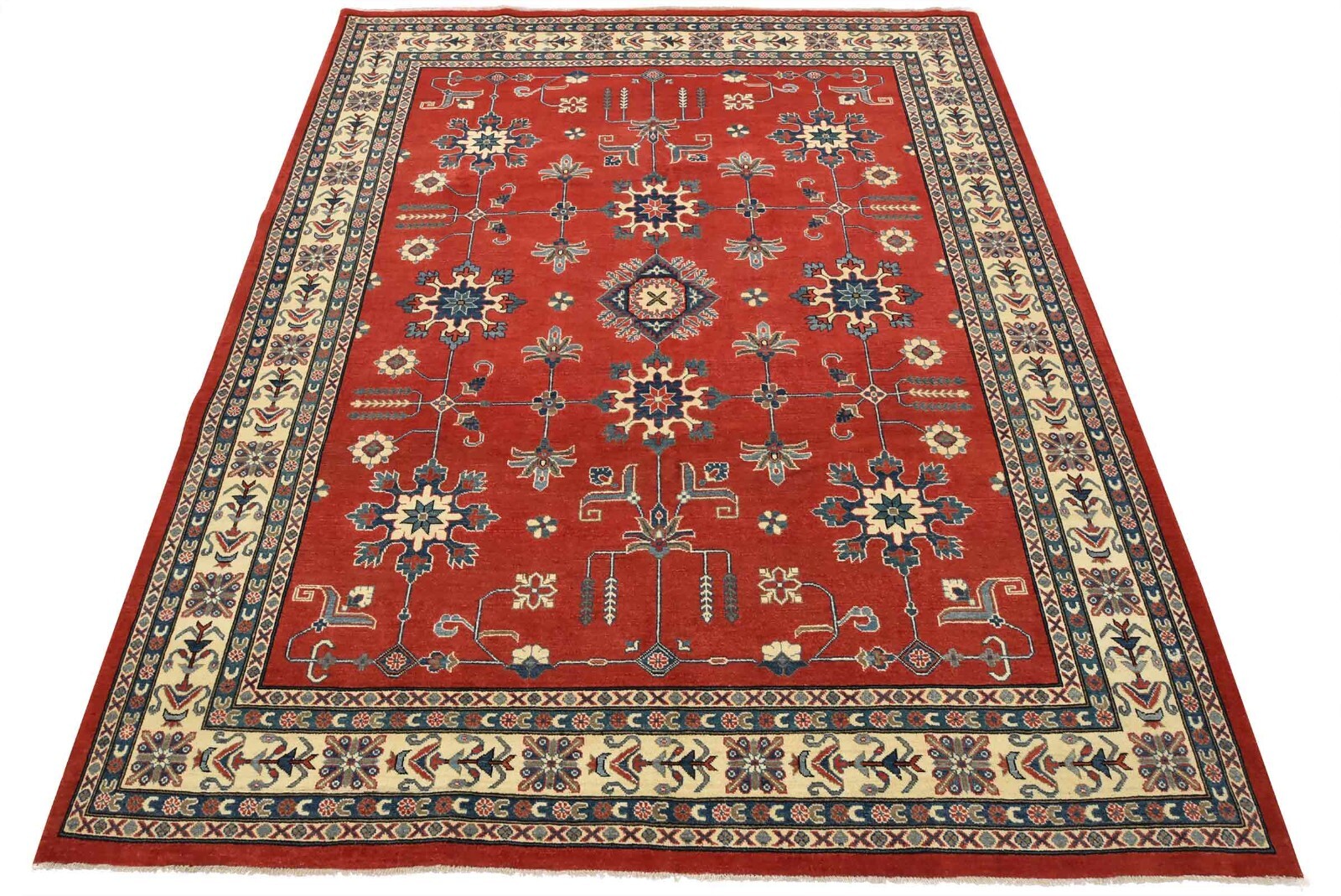 Tribal Kazak Carpet 8’2” x 9’10” Red Wool Traditional Hand-Knotted Oriental Rug