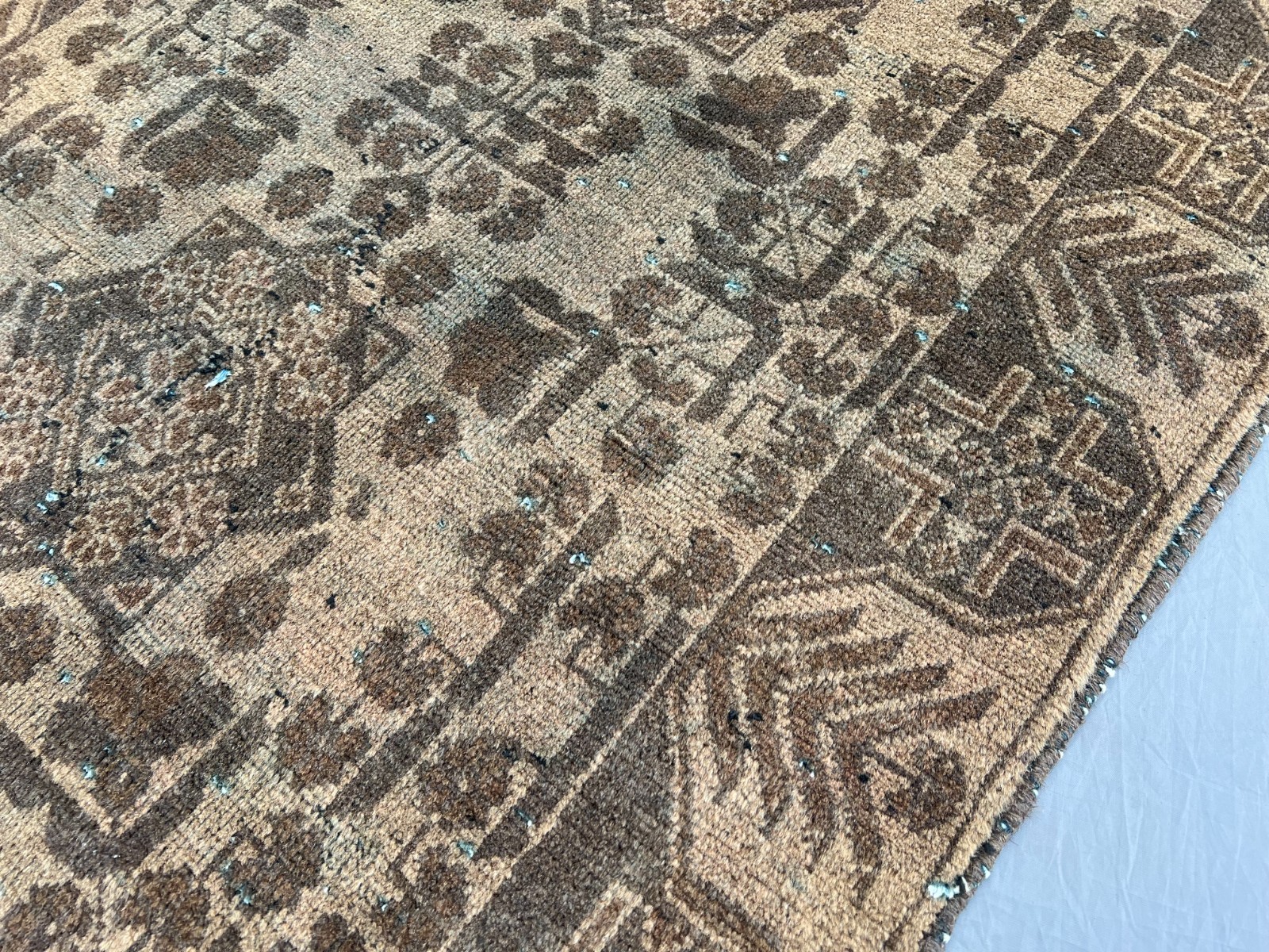 2’8 x 4 Ft Authentic Afghan Turkmani Rug Vintage Distressed Beige Brown Tribal