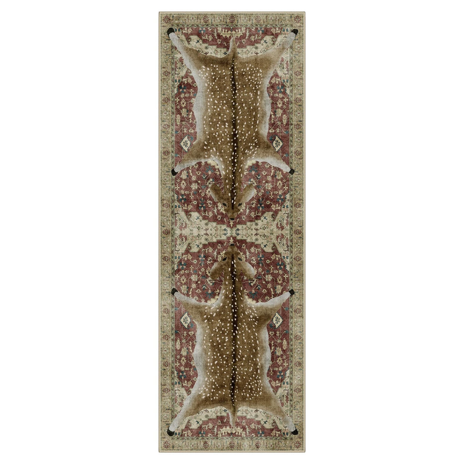 Bavni 2×6 Deer Rug, Machine Washable Soft Animal Print Runner Rug Non Slip Bo…