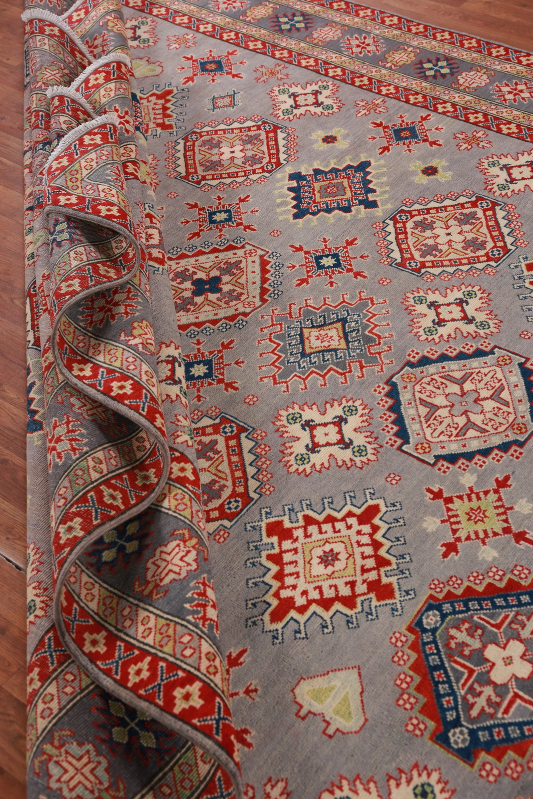 Geometric Tribal Style Kazak Hand-Knotted Living Room Rug 8×10 ft