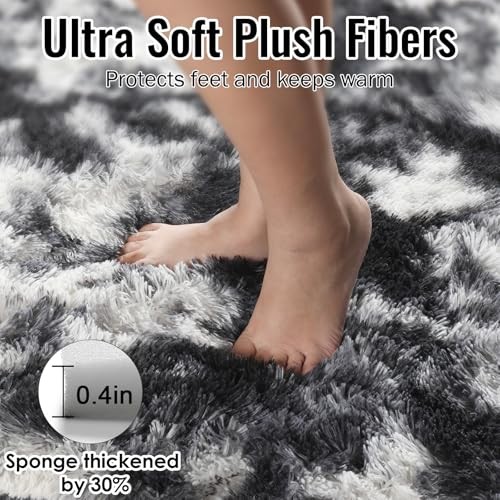 9×12 Area Rugs Living Room, 9′ x 12′ (Rectangular) Tie Dyed-black White Grey